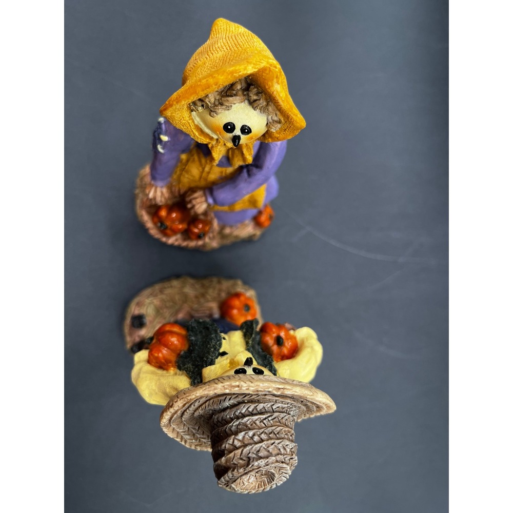 K's Collection Scarecrow-N-Straw Fall Harvest Resin Figurines Boy Girl Set 5" - Picture 5 of 8